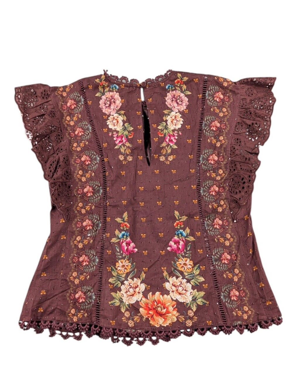NWT Farm Rio x Anthropologie Flutter Sleeve High Neck Floral Blouse Small - Picture 5 of 10